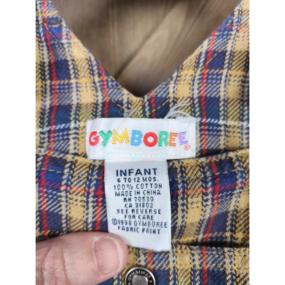 Vintage 1998 Gymboree Rainbow Tag Plaid Shortalls Overalls 6-12M